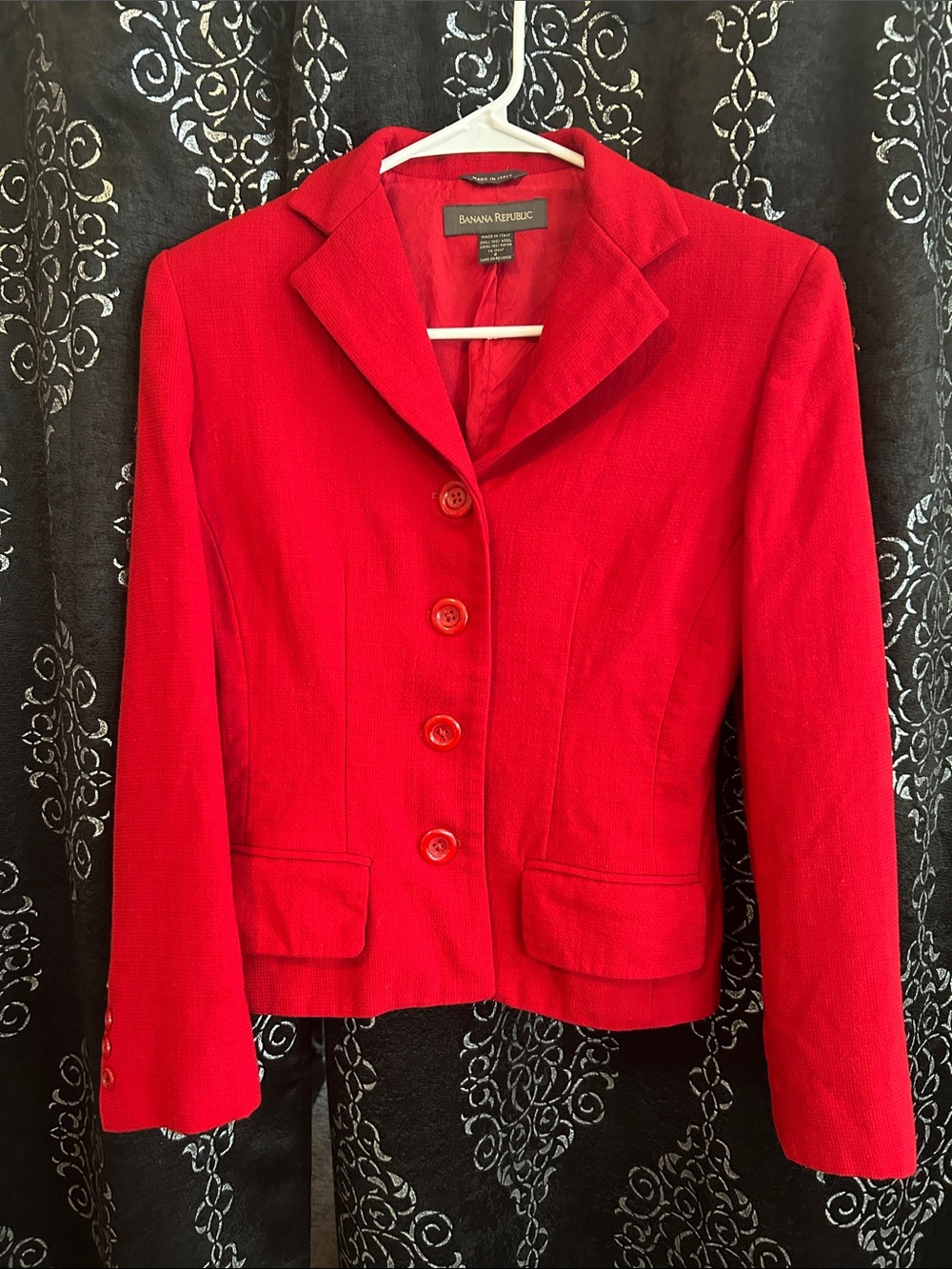 VTG Banana Republic Made In Italy Red 100% Wool Blazer Jacket Size 2
